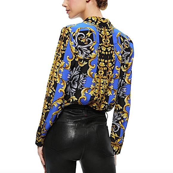 Alice and Olivia Willa Printed Silk Placket Top - Picture 6 of 12